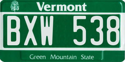 VT license plate BXW538
