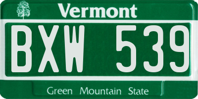 VT license plate BXW539