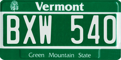 VT license plate BXW540