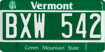VT license plate BXW542