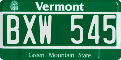 VT license plate BXW545