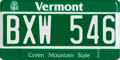 VT license plate BXW546