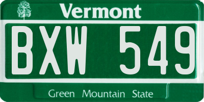 VT license plate BXW549