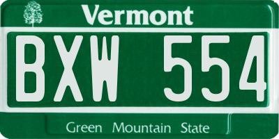 VT license plate BXW554