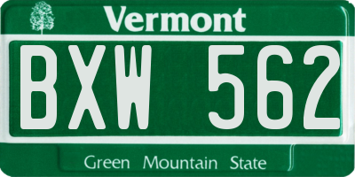 VT license plate BXW562