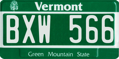 VT license plate BXW566