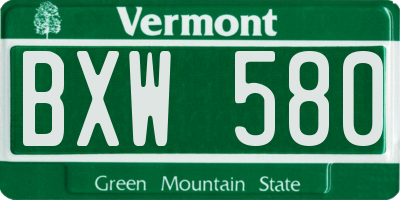 VT license plate BXW580