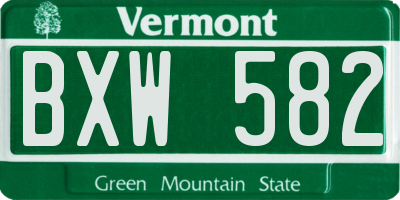 VT license plate BXW582