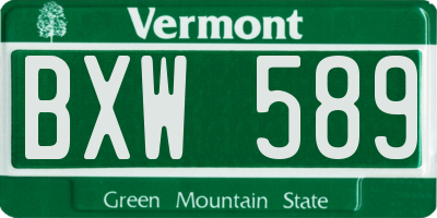 VT license plate BXW589