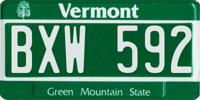 VT license plate BXW592