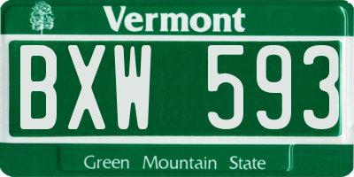 VT license plate BXW593