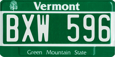 VT license plate BXW596