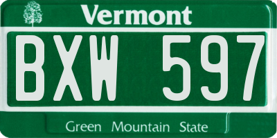 VT license plate BXW597