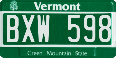 VT license plate BXW598