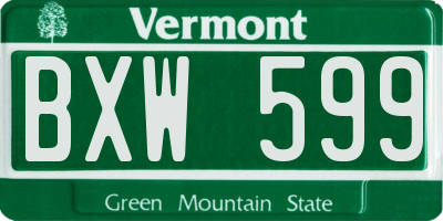 VT license plate BXW599