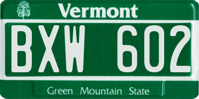 VT license plate BXW602