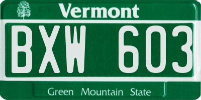 VT license plate BXW603