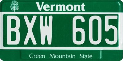VT license plate BXW605