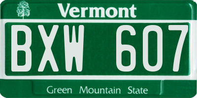 VT license plate BXW607