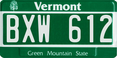 VT license plate BXW612