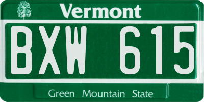 VT license plate BXW615