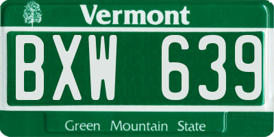 VT license plate BXW639