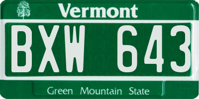 VT license plate BXW643