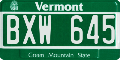 VT license plate BXW645