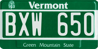 VT license plate BXW650