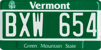 VT license plate BXW654