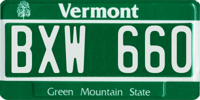 VT license plate BXW660