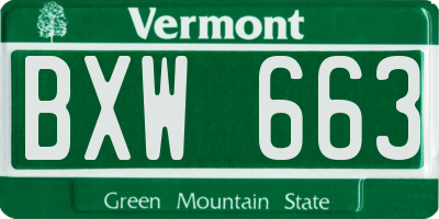 VT license plate BXW663