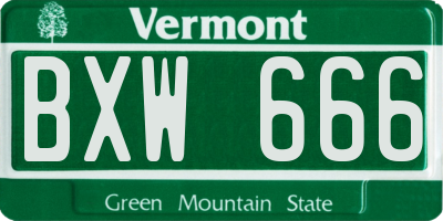 VT license plate BXW666
