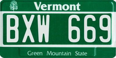 VT license plate BXW669