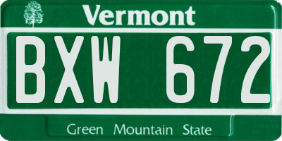 VT license plate BXW672