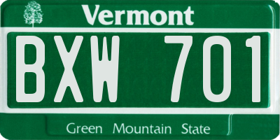 VT license plate BXW701