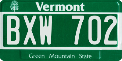 VT license plate BXW702