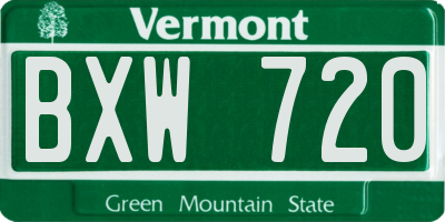 VT license plate BXW720