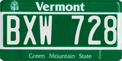 VT license plate BXW728