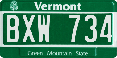 VT license plate BXW734