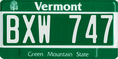 VT license plate BXW747