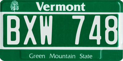 VT license plate BXW748