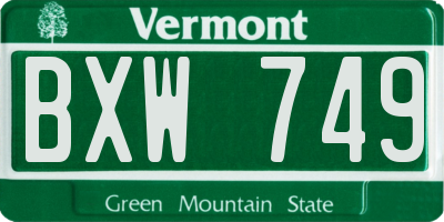 VT license plate BXW749