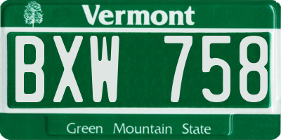 VT license plate BXW758