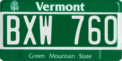 VT license plate BXW760