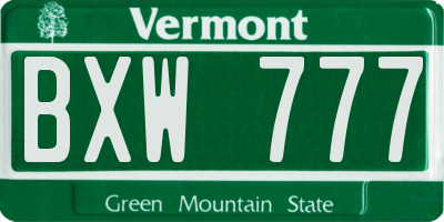 VT license plate BXW777