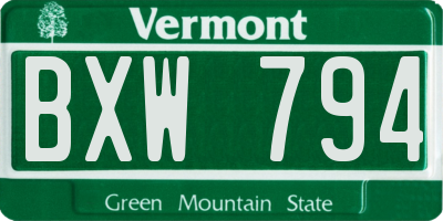 VT license plate BXW794