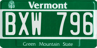 VT license plate BXW796