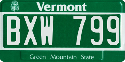 VT license plate BXW799