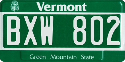 VT license plate BXW802